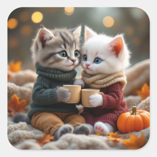 Tom & Luna – Cosy Pumpkin Hug Square Sticker (Front)