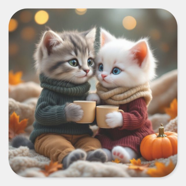 Tom & Luna – Cosy Pumpkin Hug Square Sticker (Front)