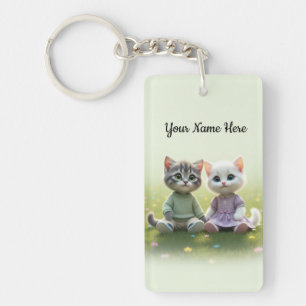 Tom & Luna Personalized Keychain, Custom Name Cat  Key Ring