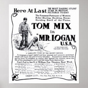 Tom Mix 1918 vintage movie ad poster