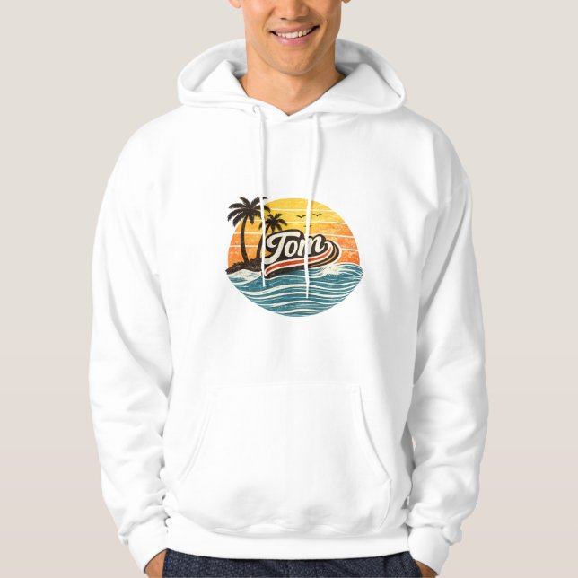 Tom Retro Sunset Name Design Hoodie (Front)