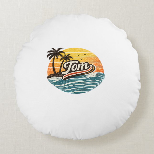 Tom Retro Sunset Name Design Round Cushion (Front)