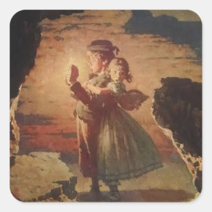 Tom Sawyer and Becky Thatcher in the cave Square Sticker