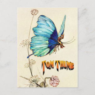 Tom Thumb Hitches a Ride on a Butterfly Postcard