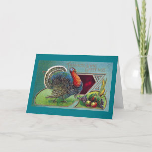 Tom Turkey and Fall Fruits Vintage Thanksgiving Holiday Card