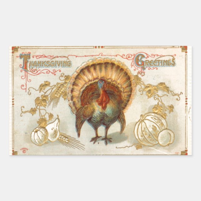 Tom Turkey Thanksgiving Greetings Vintage Sticker (Front)