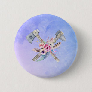 Tomahawk Feathers and Flowers Watercolor Design 6 Cm Round Badge