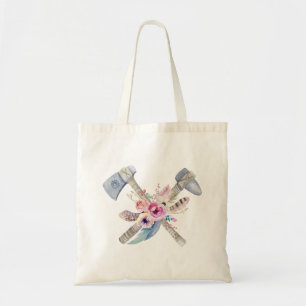 Tomahawk Feathers and Flowers Watercolor Design Tote Bag