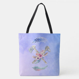 Tomahawk Feathers and Flowers Watercolor Design Tote Bag