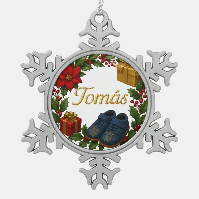 Tomás Baby’s First Christmas Snowflake Ornament (Front)