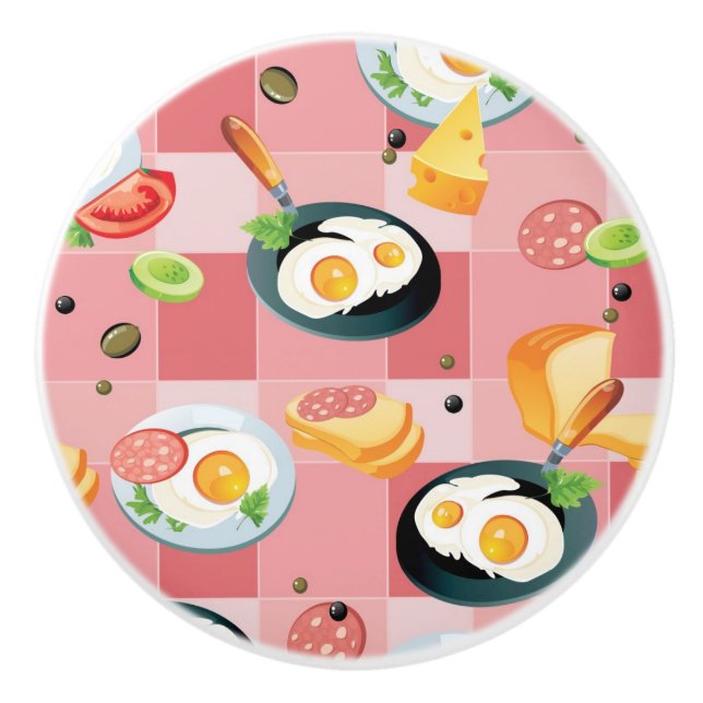 Tomato and Fried Eggs Pattern Ceramic Knob (Front)