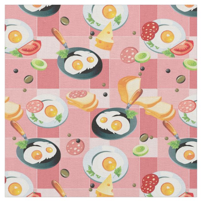 Tomato and Fried Eggs Pattern Fabric (Close Up)