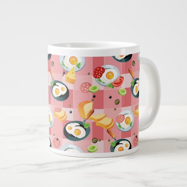 Tomato and Fried Eggs Pattern Large Coffee Mug (Front Right)