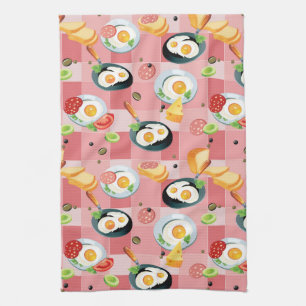 Tomato and Fried Eggs Pattern Tea Towel