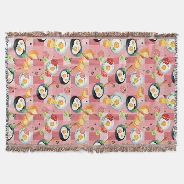 Tomato and Fried Eggs Pattern Throw Blanket (Front)