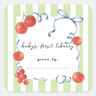 Tomato baby shower Baby's first library  Square Sticker