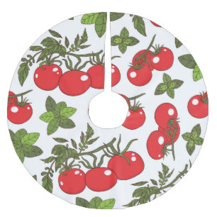 Tomato Basil Seamless Kitchen Pattern Brushed Polyester Tree Skirt