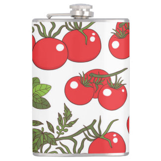 Tomato Basil Seamless Kitchen Pattern Hip Flask