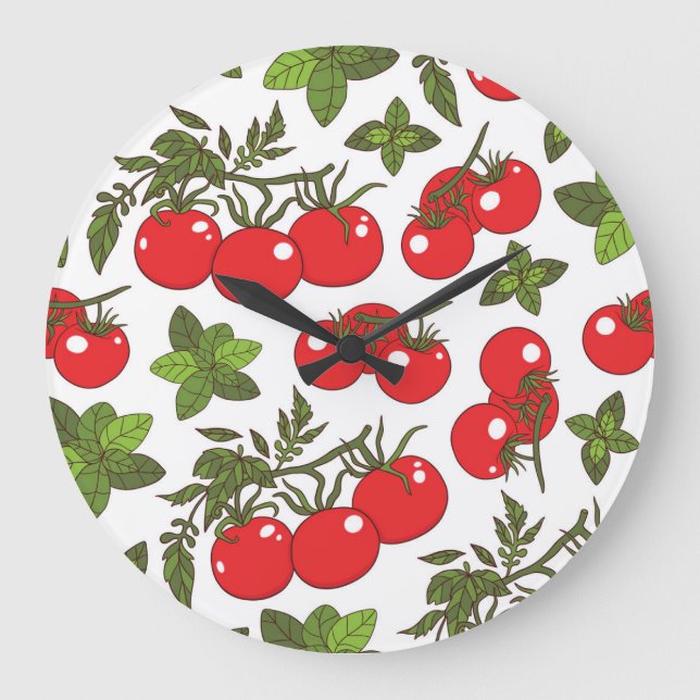 Tomato Basil Seamless Kitchen Pattern Large Clock (Front)