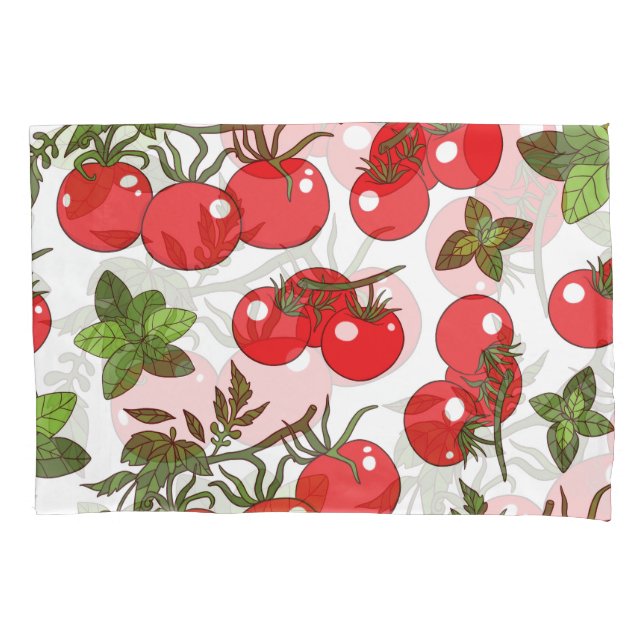 Tomato Basil Seamless Kitchen Pattern Pillowcase (Front)