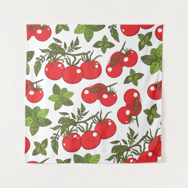Tomato Basil Seamless Kitchen Pattern Tapestry (Front)