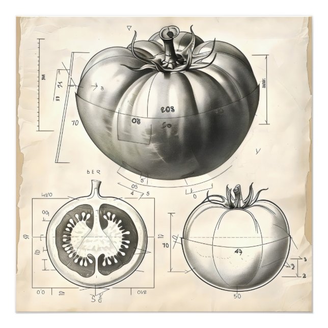 Tomato Blueprint Monochromatic Photo Print (Front)