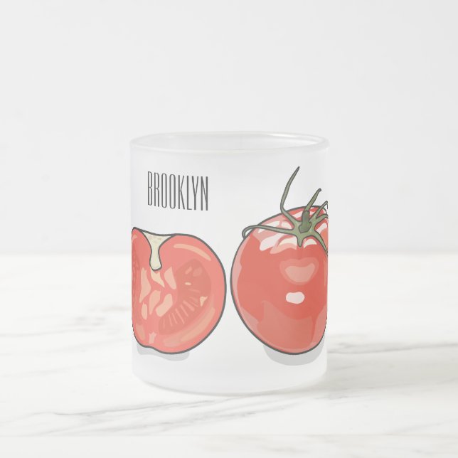 Tomato cartoon illustration  frosted glass coffee mug (Center)