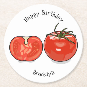 Tomato cartoon illustration round paper coaster