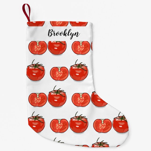 Tomato cartoon illustration small christmas stocking (Front)