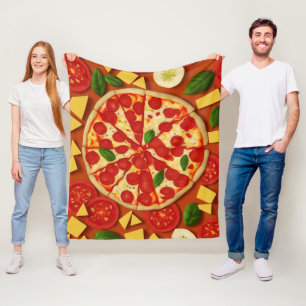 Tomato cheese basil pattern texture pizza fleece blanket