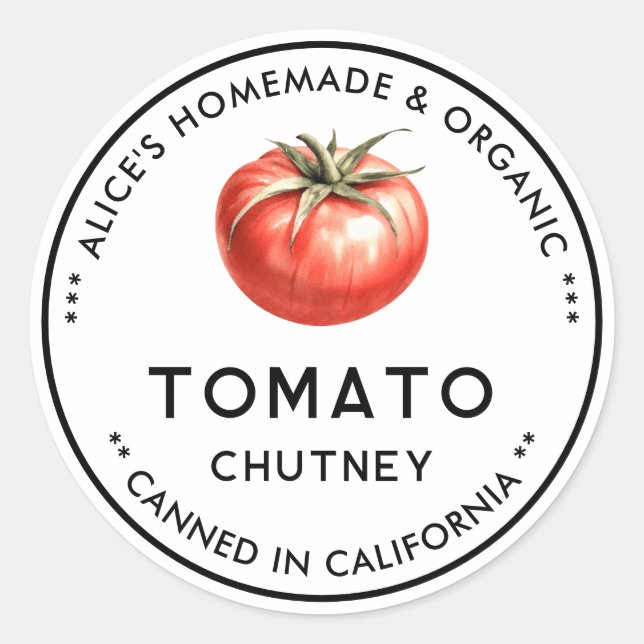 Tomato chutney canning food label (Front)