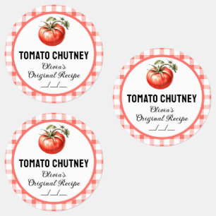 Tomato Chutney canning label with chequered design