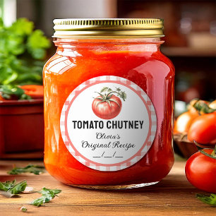 Tomato Chutney canning label with chequered design