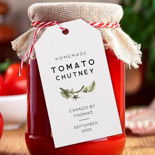Tomato Chutney label with watercolour tomato leaf