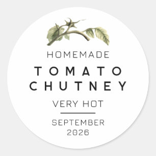 Tomato Chutney label with watercolour tomato leaf