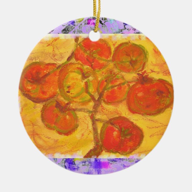 tomato cluster watercolour drip ceramic tree decoration (Front)