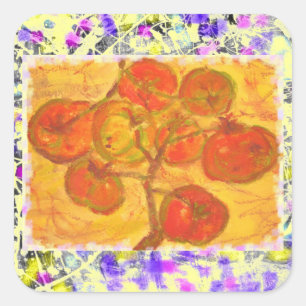 tomato cluster watercolour drip square sticker