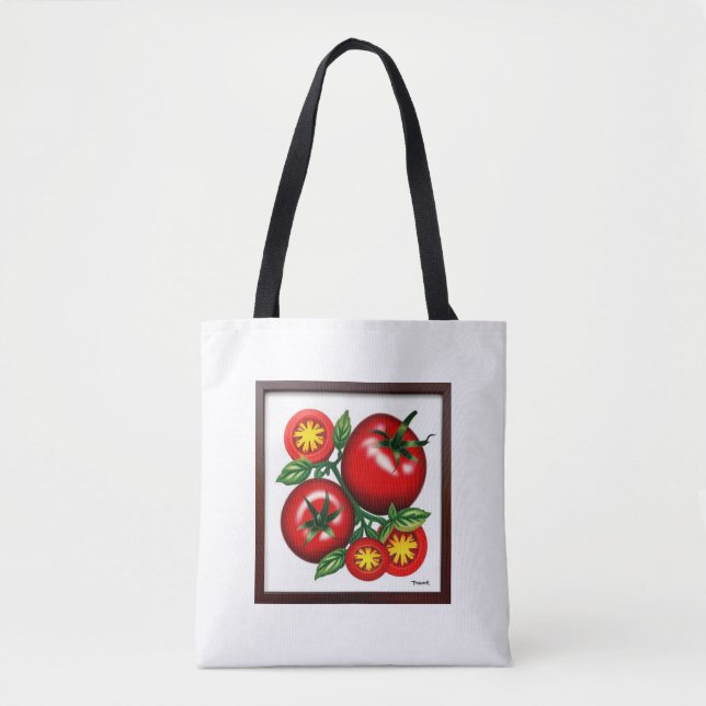 tomato design red and green tote bag (Front)