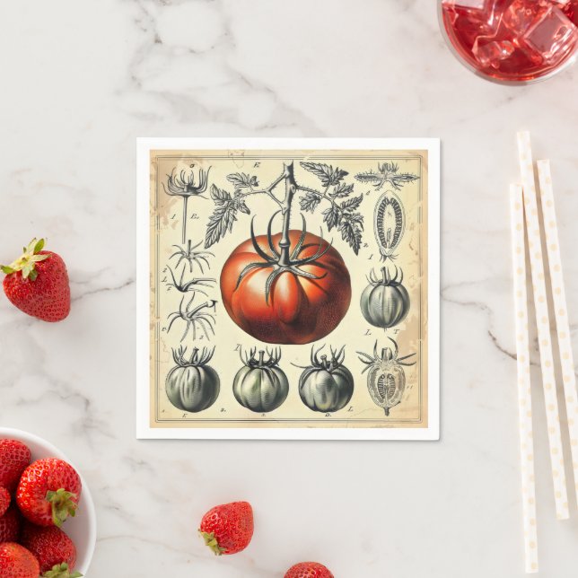 Tomato Diagram Vintage Napkin (Insitu)