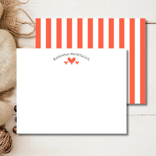 Tomato Elegant Classic Hearts Striped Note Card