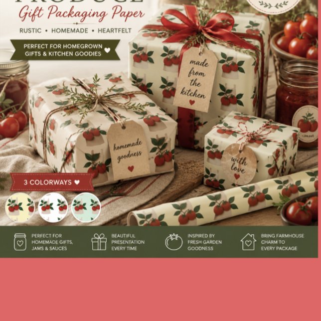 Tomato Garden Kitchen Gift Wrapping Paper (Gift wrapping paper for canning produce and gifting to friends and family or housewarming gifts)