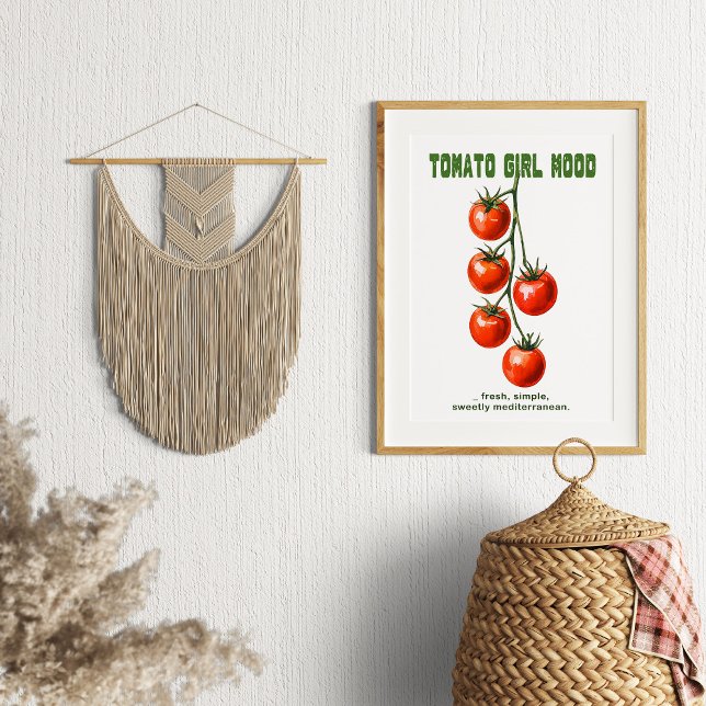 Tomato Girl Mood Aesthetic Watercolor Poster (Tomato Girl Mood Aesthetic Watercolor Poster #zazzlemade #rustickitchen #walldecor #tomatowatercolor)