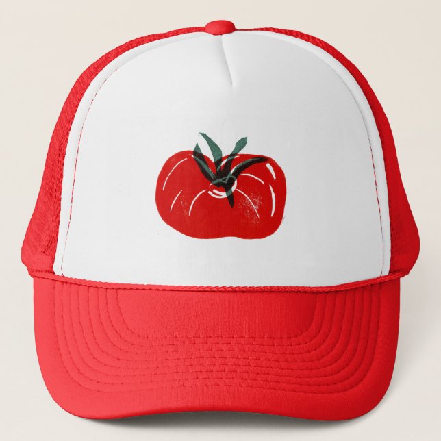 Tomato Linocut Block Print Trucker Hat (Front)
