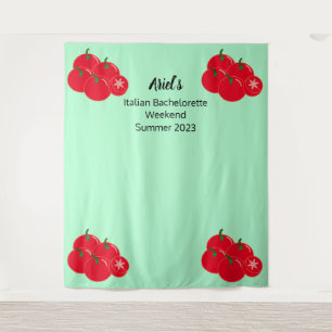 Tomato & Mint Summer Bachelorette Wedding Backdrop Tapestry