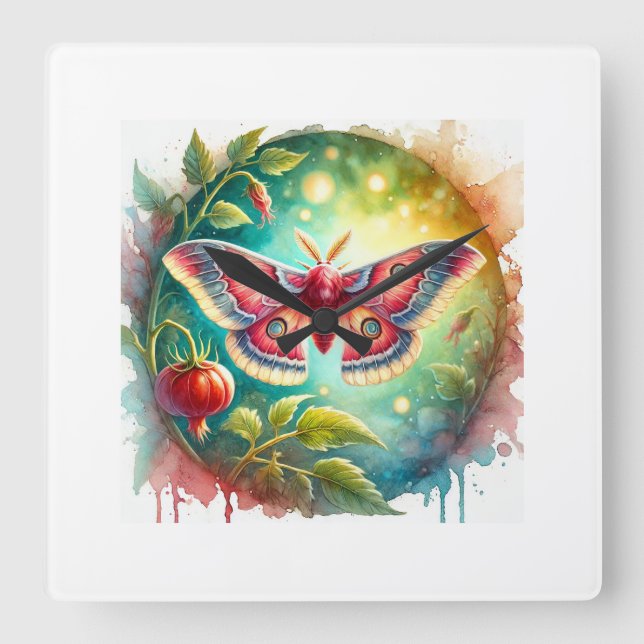 Tomato Moth 310824AREF123 - Watercolor Square Wall Clock (Front)