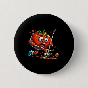 Tomato Panic Hockey Cartoon Funny Rink Chase 6 Cm Round Badge