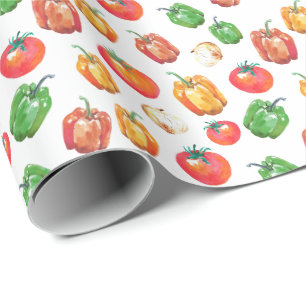 Tomato Peppers Onion Hand-Drawn Foodie Wrapping Paper