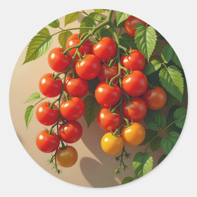 Tomato Plant Gardening Themed Summer Vibes Classic Round Sticker (Front)