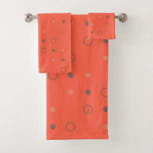 tomato red and brown dots bath towel set