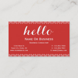 Tomato Red and White Unique Greeting Message Text Business Card